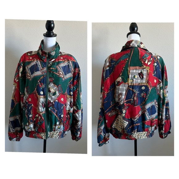 Vintage 80s EVR Golf All Over Windbreaker Silk zip Women's  Jacket - Picture 1 of 17